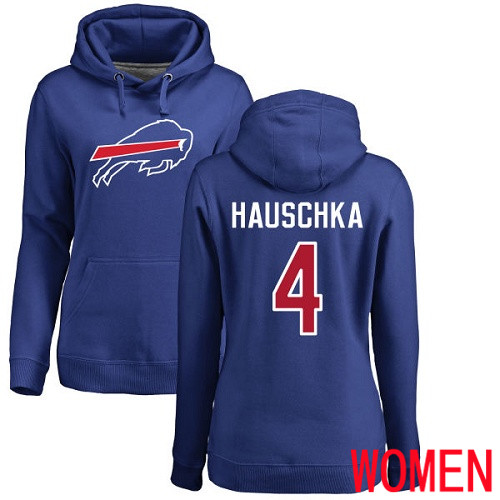 NFL Women Buffalo Bills #4 Stephen Hauschka Royal Blue Name and Number Logo Pullover Hoodie Sweatshirt